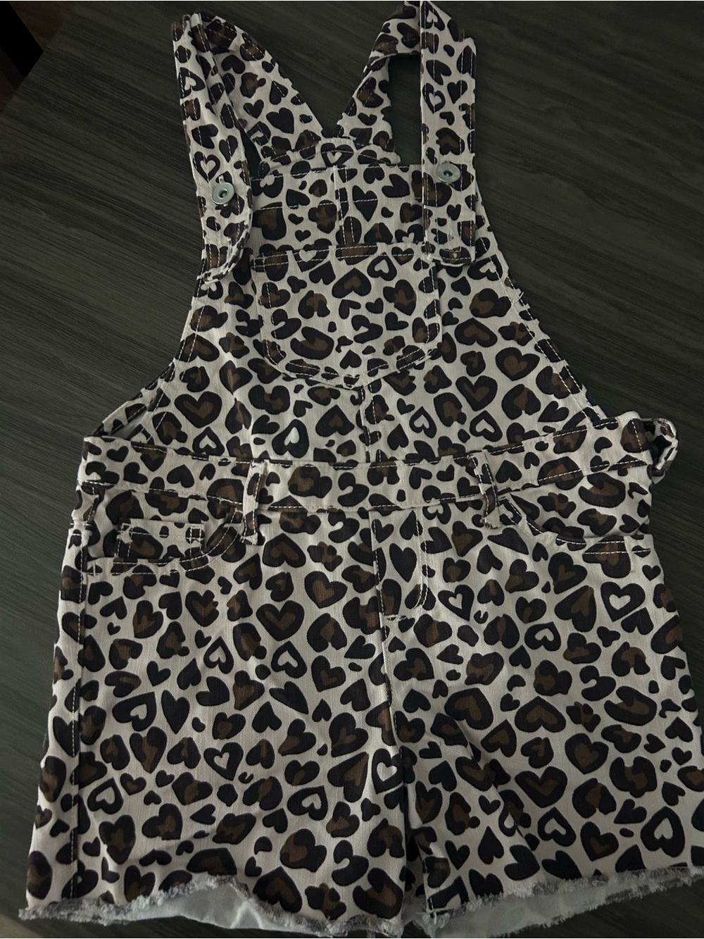 Place Leopard Heart Print Short Overalls - Cream & Black